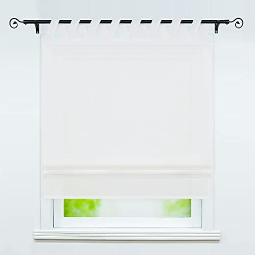 Delien Raffrollo mit V-Schlaufen Halbtransparente Vorhang Unifarbige Raffgardine Schlaufenrollo »Macaroon« Bändchenrollo Küche Kurzschals Fenster Gardine 1 St. BxH 100x140cm,Weiß