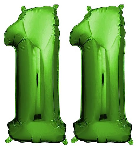 envami® Deko 11 Geburtstag Junge - Grün 101CM - Ballon Zahl Luftballon 11. Geburtstag - Zahlen Luftballon Geburtstagsdeko 11 Junge - Folienballon 11 Junge - 11 Jahre Geburtstag Junge - Helium