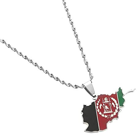 DVRFEBT Halskette Mit Karten Anhänger-Afghanistan Karte Flagge Anhänger Halsketten, Charme Ethnische Land Halskette Schmuck, Schlüsselbein Kette Pullover Dünne Kette Patriotic Chic Choker Männer Frau