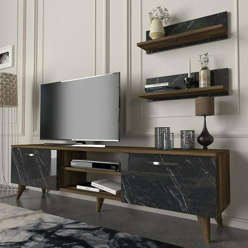 Dmora Wohnwand Aegir 150x29,5x40,6h cm Braun 4 Regale