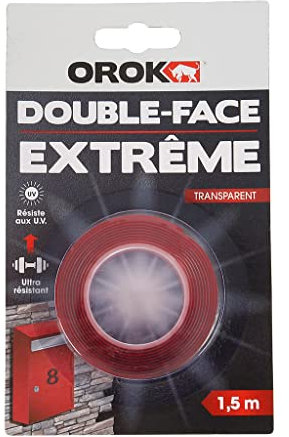 OROK - Ruban Adhésif Double Face Extérieur Extra Fort 1,5m x 19mm - Spécial Surfaces Transparentes - Résiste Aux U.V - Bricolage