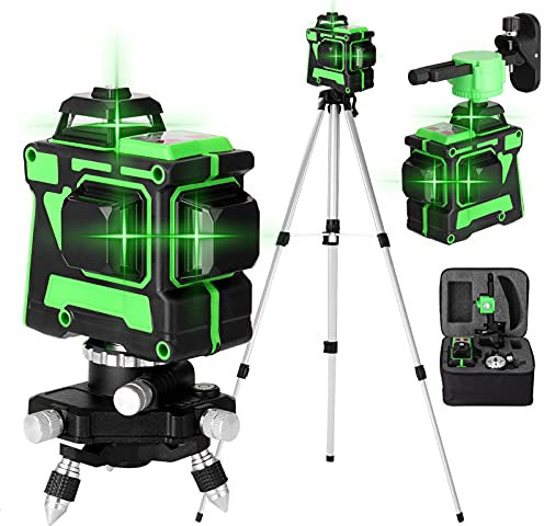 Kreuzlinienlaser Grün kit Hancaner 12 Line Laser Level 30M Wasserwaage 360° Kreuzlinienlaser Selbstnivellierend +1.5M Stativ +4800mAh Akku für Verlegung Bodenfliesen, Installation Trennwänden