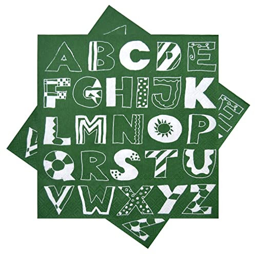 ZauberDeko Servietten Alphabet ABC Weiß Grün Schulanfang Tischdeko 33 x 33 cm 20 Stück