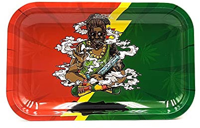 Rolling Tray - Medium Metal Smoking Rolling Tray - Various Cartoon Designs (Rasta Nation)