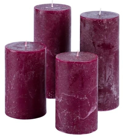 Loberon Kerze 4er Set Berekua, lila | Zwei Größen, handgearbeitet, durchgefärbt & geruchsneutral, Adventskerzen, Adventskranz, Stumpenkerzen, Paraffinwachs
