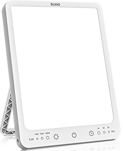 Suxio Happy Lamp Boîte de luminothérapie 10 000 lux, 3 modes de synchronisation, contrôle tactile avec fonction mémoire, ascenseur d'humeur portable pour maison/bureau