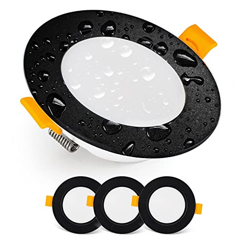 EMOS Exclusive Einbaustrahler LED Spots 230V, 5W, 500lm, 3000K Warmweiß | Set Mit 3 Downlight Spots Für Badezimmer, Wasserdicht IP54 | Einbaustrahler 230V, Rund Ø 95mm, Ultra Flach, Schwarz