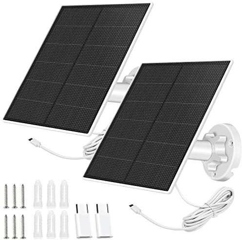 Solar Panel for Security Camera,5W Solar Panel USB C&Micro USB,Camera Solar Panel for Rechargeable Battery Security Camera,IP65 Waterproof Solar Panel for Camera with 360°Adjustable Mounting (2 Pack)
