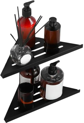 Biutimarden 2PC Schwarz Duschregal Ohne Bohren Eckablage Badregal SelbstklebendeSUS304 Edelstahl Duschablage Wandmontage Badezimmer Regal für Bad Küche