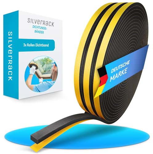 SilverRack 15m Dichtungsband selbstklebend Schwarz [6 mm x 3 mm] - Schaumstoff Klebeband für Tür Dichtung, Fensterdichtung - Türdichtung Abdichtungsband - Fenster abdichten - Dichtband Isolierung