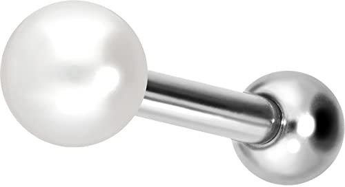 PIERCINGLINE Titan Ohrpiercing mit Gewinde SYNTHETISCHE PERLE Piercing Ohr Helix Tragus Lobe Silberfarben 8 x 2,5 mm