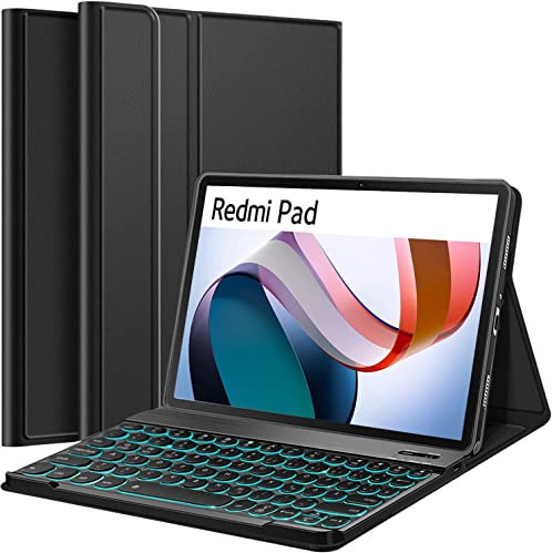 Wineecy Beleuchtete Tastatur Hülle für Xiaomi Redmi Pad 10,61 Zoll 2022 Tablet, Ultradünn leicht Schutzhülle mit Magnetisch Abnehmbare Kabellose Deutsches QWERTZ Tastatur (Xiaomi Redmi Pad)