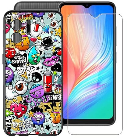 HGJTF Mobile Phone Case for Doogee X98 Pro (6.52 Inches) with 1 Tempered Glass Screen Protector, Shockproof, Scratch-Resistant, Soft Silicone TPU Case for Doogee X98 Pro - Cartoon