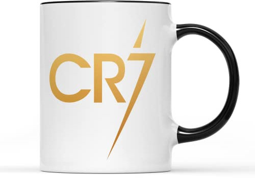 WILLOWGIFTS CR7 Mug - Novelty Football Soccer Footie Footy Portugal Sportsman Sports World Cup Athlete Stocking Filler Father Day Dad Tea Coffee Cup Gifts Presents (Black Handle)