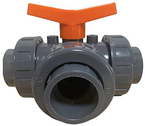 PVC 3-Wege Kugelhahn T-Bohrung 32 mm | Sanitär Pool Teich | Anschluss 3 x 32 mm