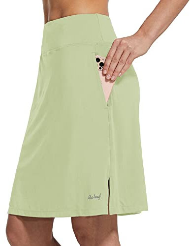 baleaf Damen 20 Knielang Skorts Röcke Athletisch Bescheiden Lange Golf Casual Rock Reißverschluss Tasche UV-Schutz Mint Creme XS