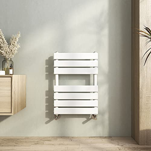 Heilmetz Heated Towel Rail, Bathroom Radiator Towel Rail 650mm x 450mm Flat Panel Towel Radiator Towel Warmer Modern Central Heating Space Saving Radiators White