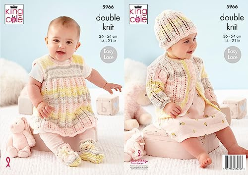 King Cole Double Knit Baby DK Knitting Pattern Cardigan Pinafore & Bootees (5966), 14 - 21