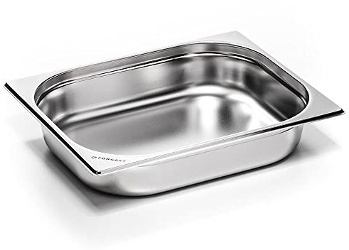 Forgast Contenitore Gastronorm GN 1/2 Eco in Acciaio Inox, Dimensioni 32,5x26,5x4 cm, Vaschetta Gastronorm, Vassoio, Resistente alla Temperatura, Lavabile in Lavastoviglie
