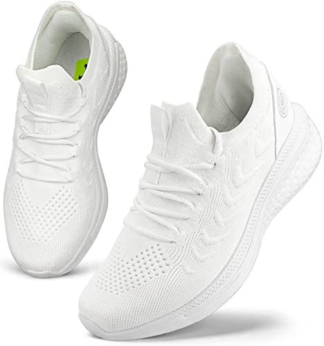 Giniros Womens Trainers Athletic Running Shoes Gym Trainers Walking Sneakers Lightweight Tennis Sports Shoes Soft Ladies Trainers White 38