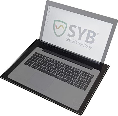 Shield Your Body - Laptop Lap Pad with SaferBody™, Anti Radiation Shield & Heat Shield Pad, EMF Blocker for Laptops up to 35.6 cm. Wide (26.9 x 35 cm Pad Size), Jet Black PU Leather Color