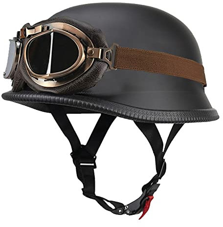 Deutsch Helm Halboffenen Vintage Öffnen Motorradhelm Halb-Helm ECE-Zertifizierung Chopper Helm mit Sonnenbrille für Mopeds Cruiser Vintage Jet Helm Schnellverschlussschnallen M-XXL