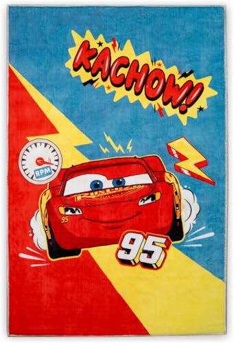 Disney Home Kinderteppich - Offiziell lizenzierter Kinderspielteppich für Kinderzimmer, Spielzimmer - rutschfeste und waschmaschinenfeste Spielmatte für Kinder, Disney Cars Teppich 80 x 120 cm
