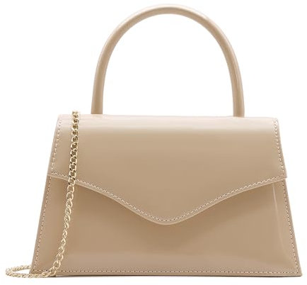 Milisente Clutch Bags For Women Elegant Wedding Evening Handbags Faux Patent Leather Clutches With Top Handle(Beige)