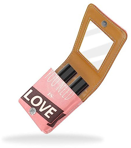 Custodia per rossetto per trucco in pelle PU da donna, custodia per rossetto con specchio Custodia da viaggio per trucco portatile carina per porta rossetto da borsa,Rosa di Amanti