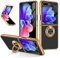 Yutwo Samsung Z Flip 5 5G Hülle Gold Ring, Handyhülle Samsung Z Flip 5 5G Silikon Halter 360° Magnet Ständer Stoßfest Cover Bumper Schutzhülle für Samsung Galaxy Z Flip 5 5G, Schwarz