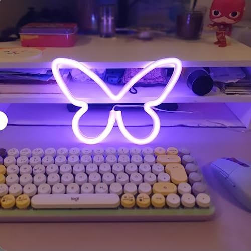 HFHungkeong Enseigne Néon en forme de papillon pour mur, bureau, dortoir, mariage, fête d'anniversaire, décoration de chambre, pour adolescentes, filles, alimentation USB ou 3 piles AA, Violet