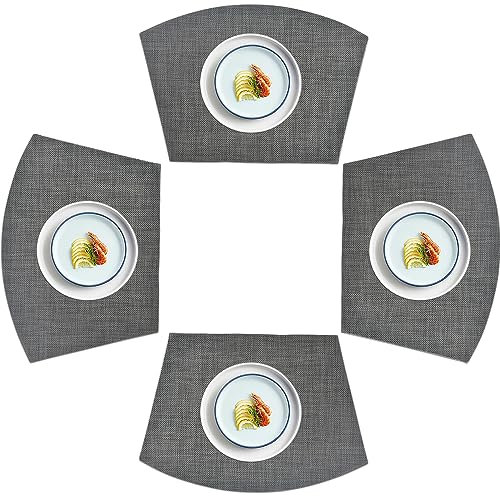 homEdge PVC Tischset, Keil-Tischsets, waschbare Vinyl-Tischsets, für runden Tisch, 4er-Set, Schwarz