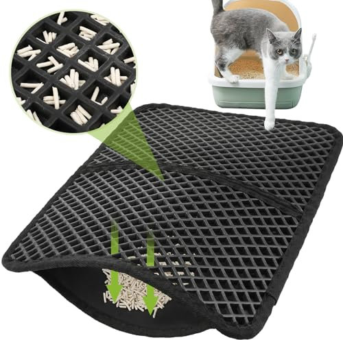 Pecute Tapis de Litière pour Chat 46 x 33 cm, Tapis Sortie de Litiere Chat Carré à Grand Trou, Imperméable, Antidérapant, Double Couche, Facile à Nettoyer, Idéal pour Les Types de Boîtes et de Litière