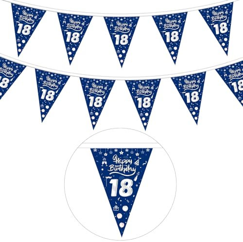 GoldRock 18 Geburtstag Deko Girlande Blau,Wimpel Stoff Deko 18. Geburtstag Junge Mädchen,18. Geburtstag Deko Banner,Party Deko 18 Geburtstag Junge,18ter Geburtstag Geschenk,Geburtstagsgirlande 18