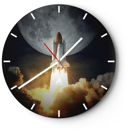 Modern Wanduhr Mond Eine Weltraumrakete NASA 40x40cm Rund Groß Wand Uhr Glas Analog Zimmeruhren Küche Büro Wohnzimmer Glasuhr Wall Clock Dekoration Design Wanddekoration Küchenuhr C3AR40x40-5472