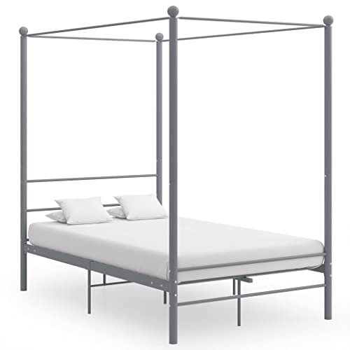 prissent Himmelbett Grau aus Metall, 120 x 200 cm, Bettgestell aus Metall, Rahmen für Einzelbett, modernes Einzelbett, Himmelbettstruktur (Matratze nicht im Lieferumfang enthalten)