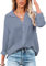Womens Blouse Casual Long Sleeve Shirt Tops V Neck Button Down Shirts Basic Loose Tunic T Shirts (L, Grey Blue-1)