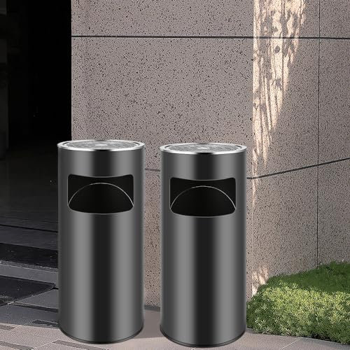 Supfine 2in1 Edelstahl Standaschenbecher mit Mülleimer, 30 Liter, Entnehmbarer Inneneimer, Stand Aschenbecher für Draussen Außen, Windaschenbecher für Eingangsbereich, Hotel (Schwarz, 30L, 2PCS)