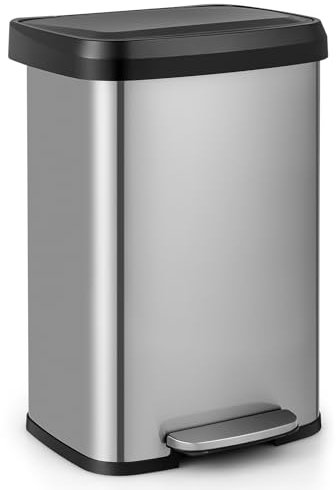 GOPLUS 50/68 L Poubelle à Pédale, Poubelle en Acier Inoxydable avec Couvercle à Fermeture Douce, Compartiment Désodorisant, Poubelle de Cuisine Anti-odeur, pour Salon, Bureau, Salle de Bain (Argent)