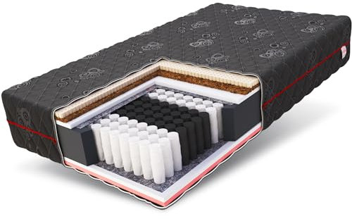 FDM Black MAX Matratze 180x200 cm Kaltschaum Taschenfederkern Höhe 28 cm Härtegrad H3 Latex Kokos Visco-Schaum Öko-Tex Allergikergeeignet Jacquard Bezug waschbar