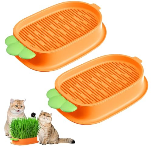 Shinybox Katzengras Wachstumsset, 2 Stück Hydroponik Katzengraskasten, Karotte Katzengras Tablett Wachstumsset, Katzengras Keimschale, Soil-Free Seed Sprouter für Katzenhunde Haustiere (Orange + Grün)