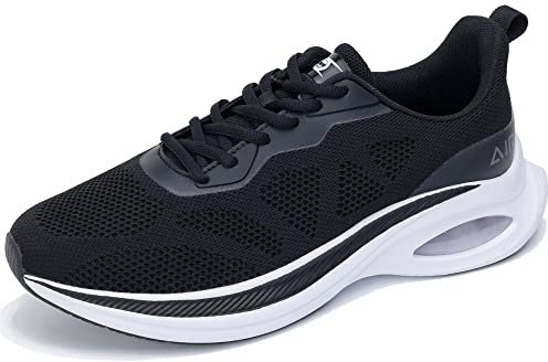 GOOBON Laufschuhe Herren Sportschuhe mit Luftpolster Turnschuhe Leichtgweichts Atmungsaktiv rutschfest Fitness Walking Jogging Tennis Sneakers - Schwarz - 44 EU