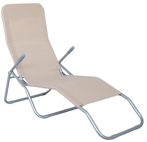 LOLAhome Tumbona basculante Plegable de Acero y textileno Beige de 170x65x101 cm
