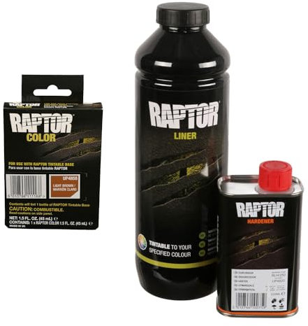 U-POL Raptor 2K Transportflächen Beschichtung/Schutz vor Steinschlägen, Kratzern, Rost/Raptor Lack einfärbbar (inkl. Härter) + Raptor Pigment (948 ml + Light Brown (ca. RAL 8001))