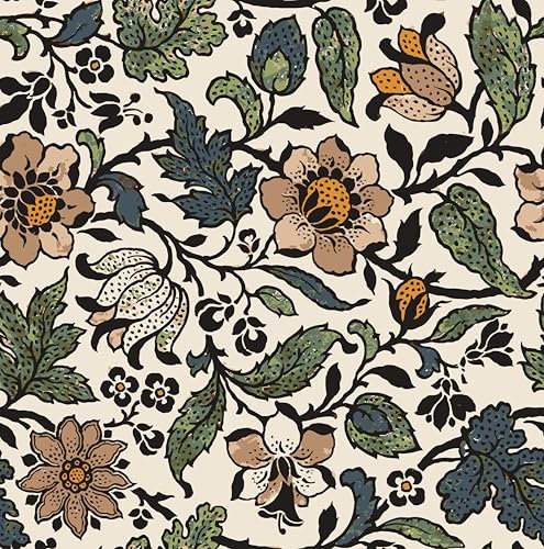 VaryPaper Papier Peint Adhesif Fleur Vintage Papier Peint Beige 44.5cmx200cm Rouleau Adhesif pour Meuble Papier Peint Autocollant Mural Salon Sticker Meuble Adhésif Enfant Vinyle Adhesif Armoire