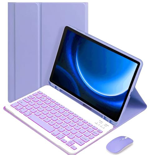 VLEAQC Étui avec Clavier et Souris pour Samsung Galaxy Tab S6 Lite 10,4 2022/2020 (SM-P610/P613/P615/P619), Clavier rétroéclairé Bluetooth Amovible, Coque Fine avec Support pour Stylet S,Violet