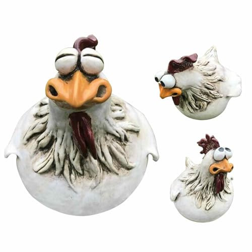 Smileshiney 3style Huhn Deko Garten Kunstharz, Gartenstecker, Zaunhocker Figuren Huhn Wetterfest, Gartendeko für Draußen, Terrassen
