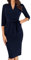 GRACE KARIN Women's 3/4 Sleeves Midi Bodycon Dress V Neck Fitted Dresses with Plus Size Options High Waist Elegant Cocktail Dress with Belt S Navy Blue Size 10
