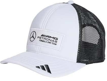 Adidas Unisex Mercedes - AMG Petronas Formula ONE Team Snapback Logo Trucker Cap, White/Black, XS