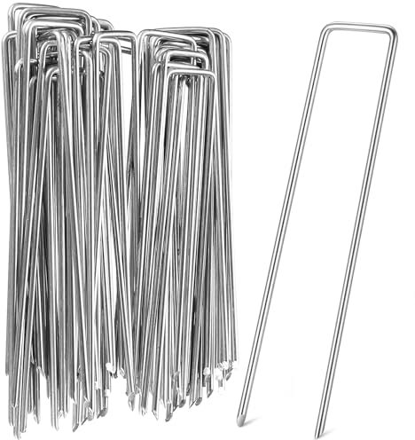 MYHongLe 50 U-Shaped Garden Pegs, Iron, Silver, Modern Style, Ideal for Weed Fabric, Landscape Fabrics, Ground Fabrics & More